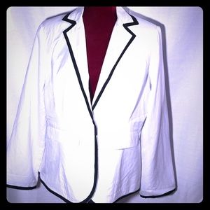 White Linen Jacket with Black Trim - L